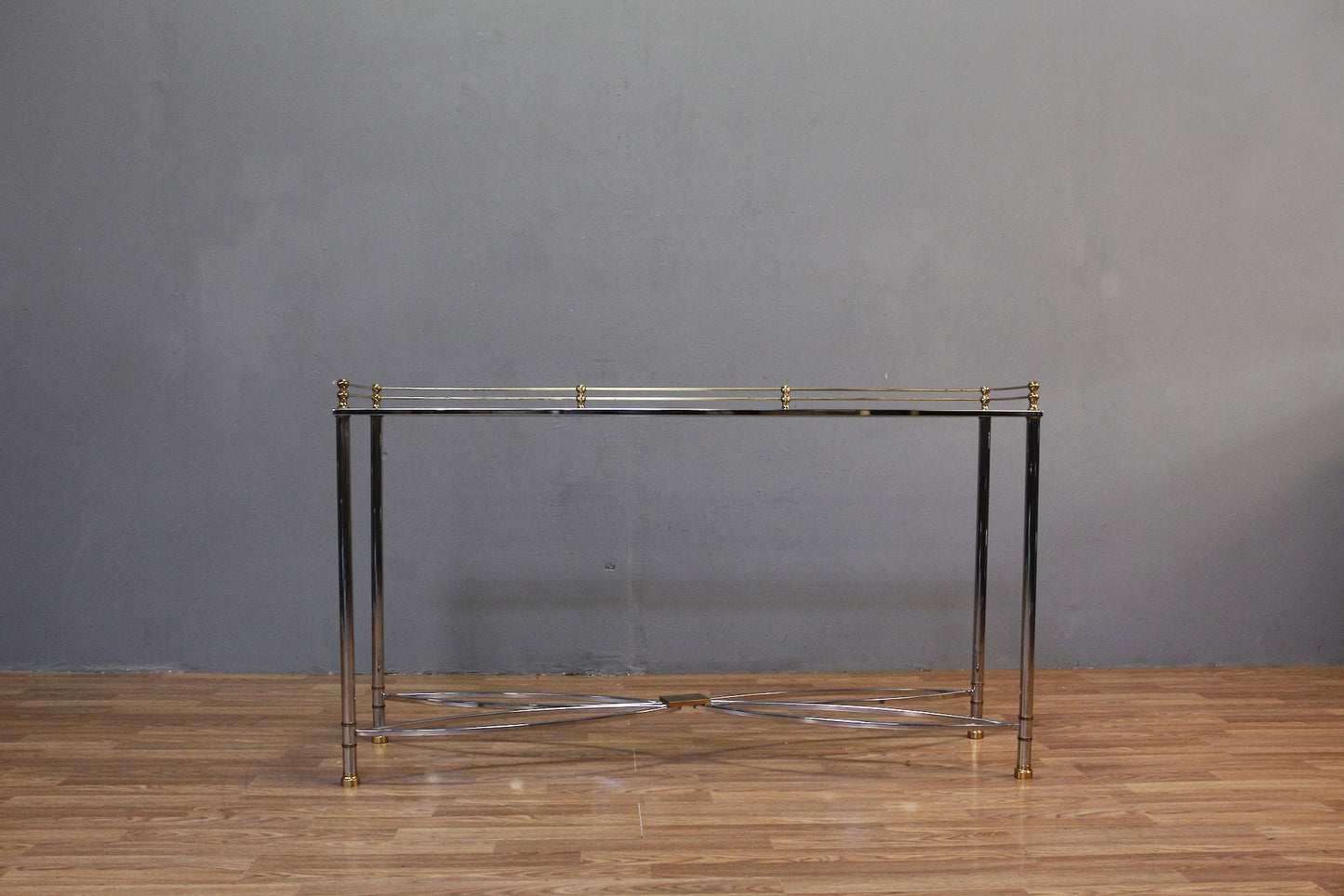 Regency Chrome & Gold Glass Console Table