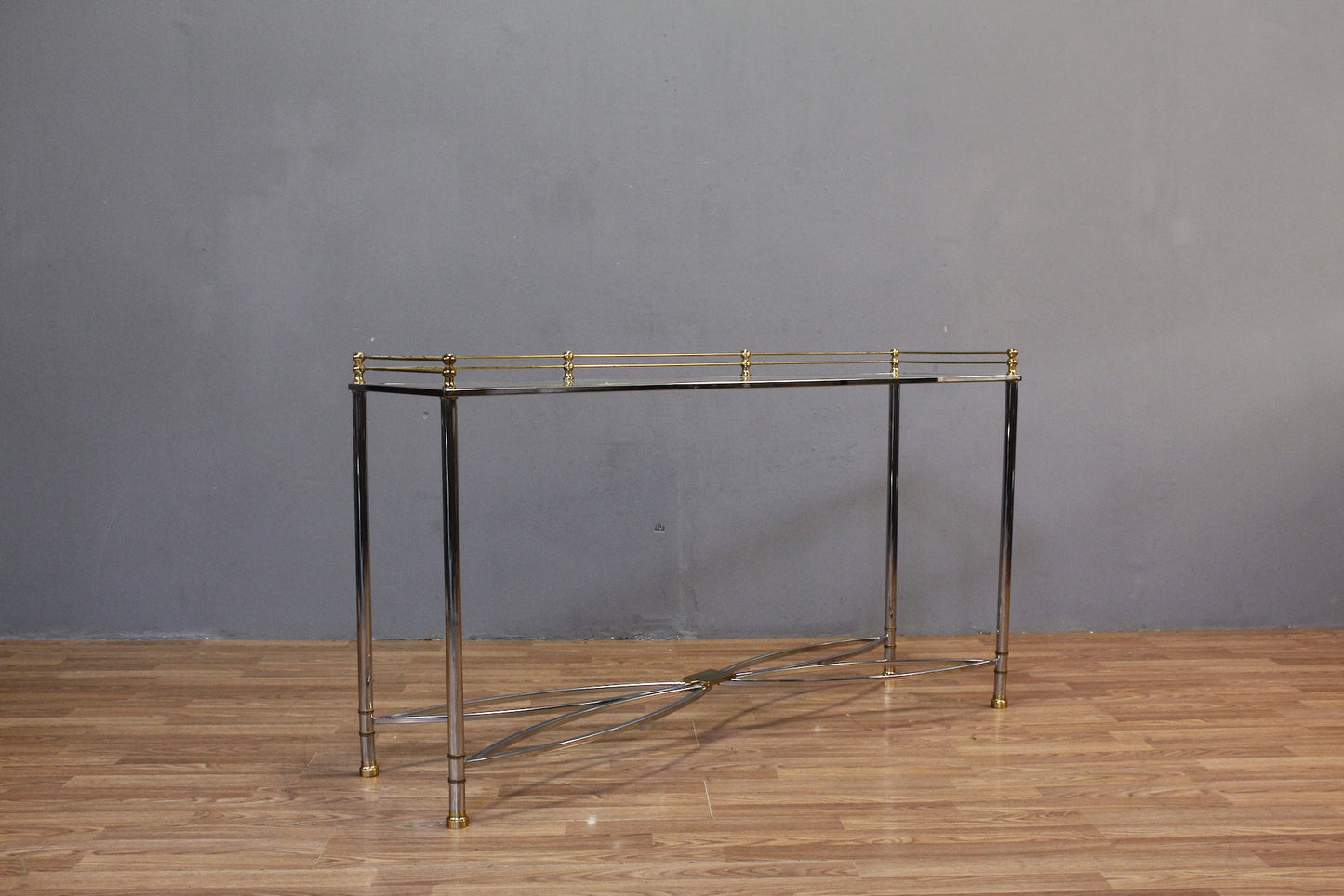 Regency Chrome & Gold Glass Console Table