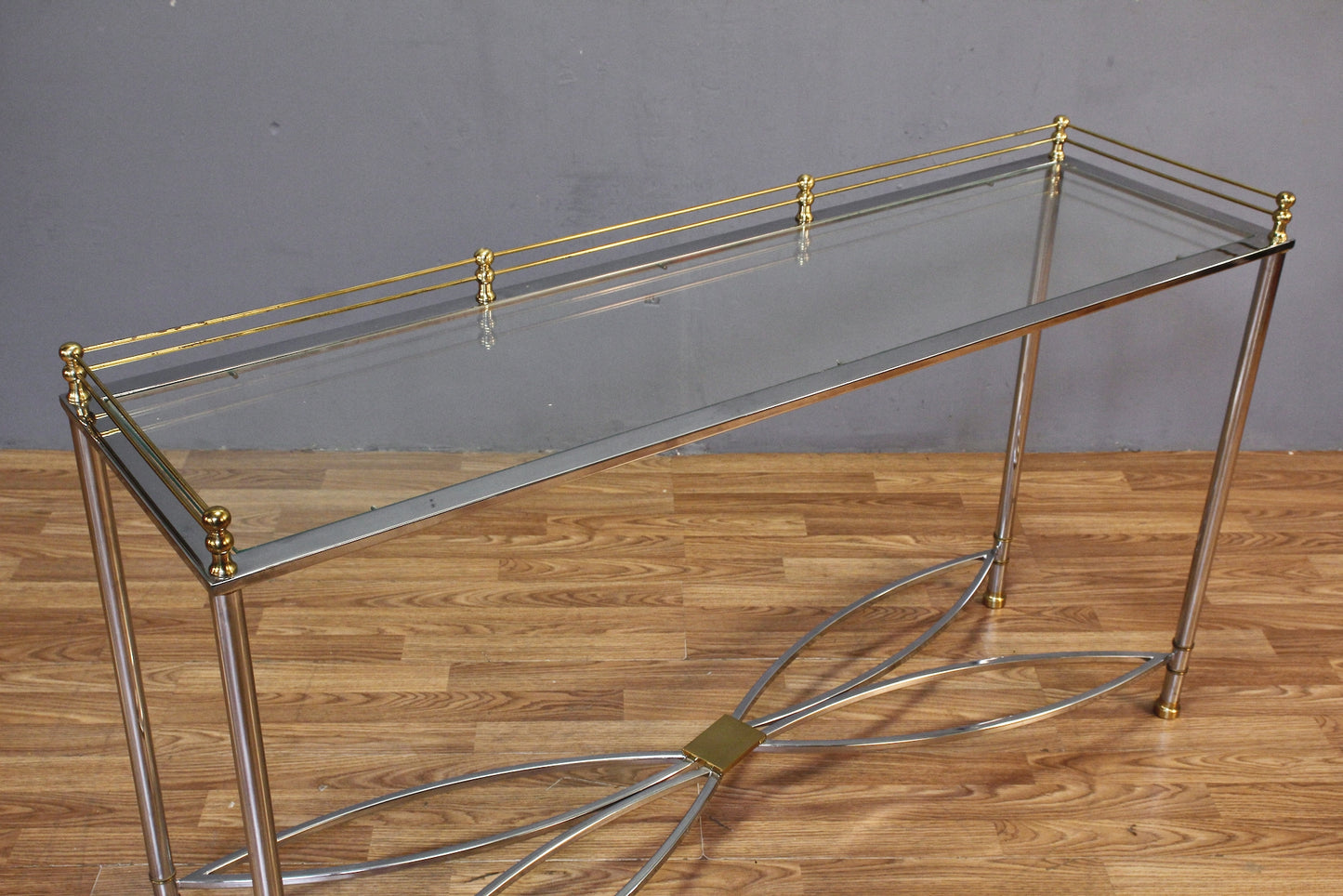 Regency Chrome & Gold Glass Console Table