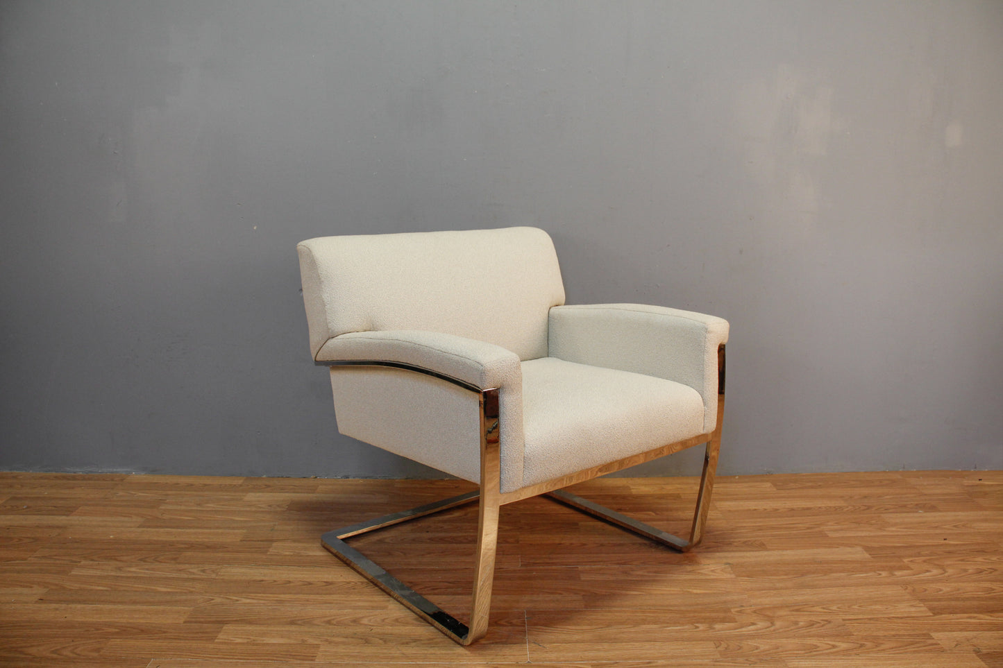Modern Ivory Boucle & Steel Cantilever Chair