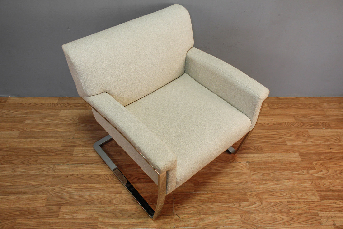 Modern Ivory Boucle & Steel Cantilever Chair