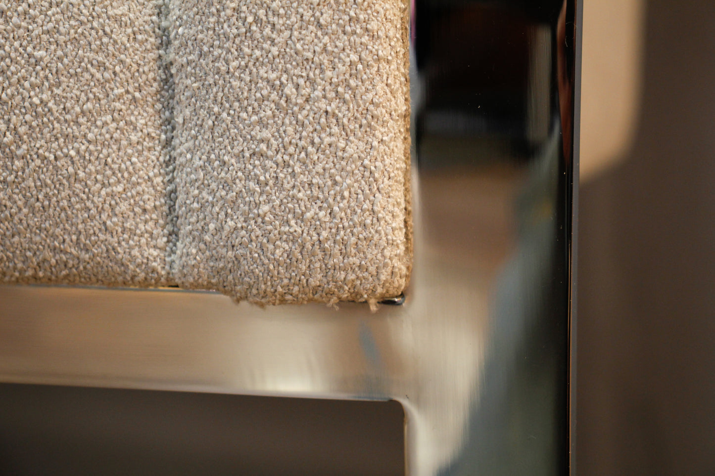 Modern Ivory Boucle & Steel Cantilever Chair