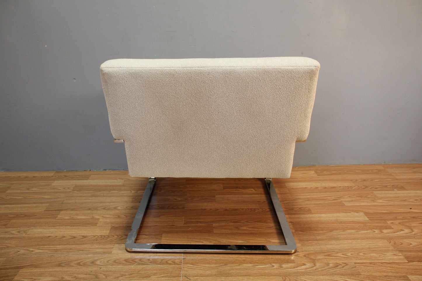 Modern Ivory Boucle & Steel Cantilever Chair