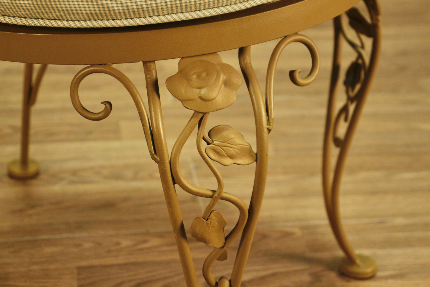 Tan Floral Metal Side Chair