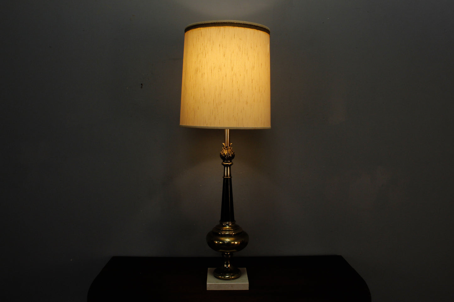 Tall Hollywood Regency Brass & Black Table Lamp