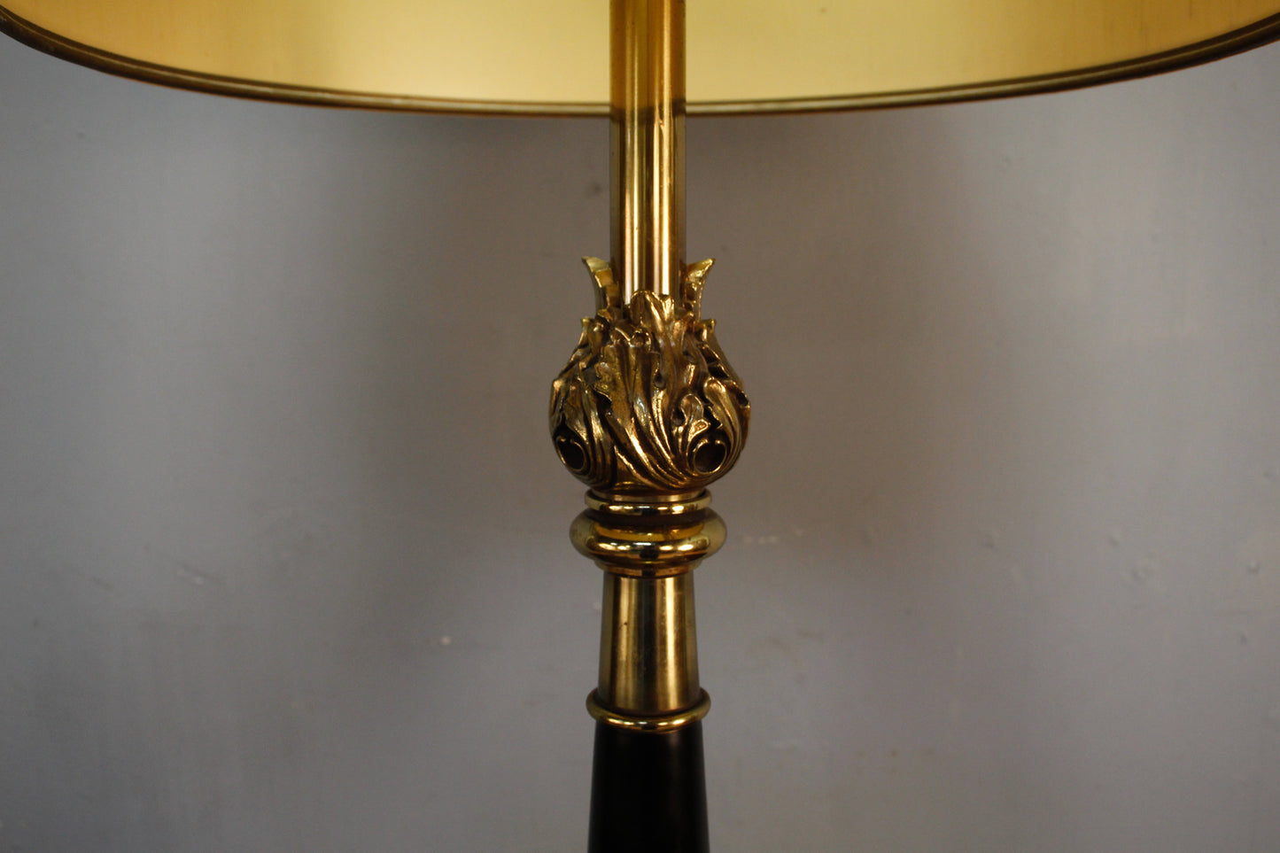 Tall Hollywood Regency Brass & Black Table Lamp