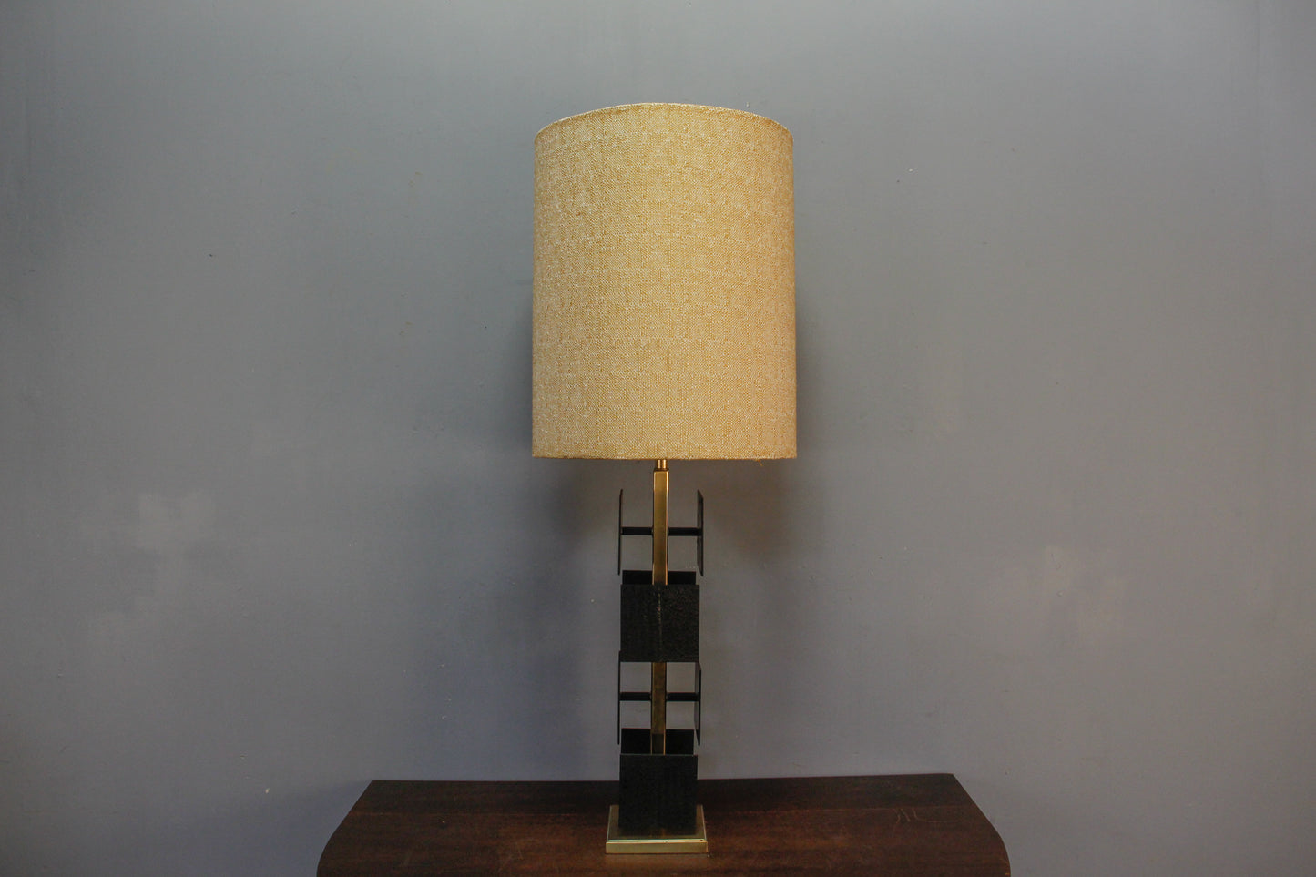 Large Brass & Black Squares Table Lamp