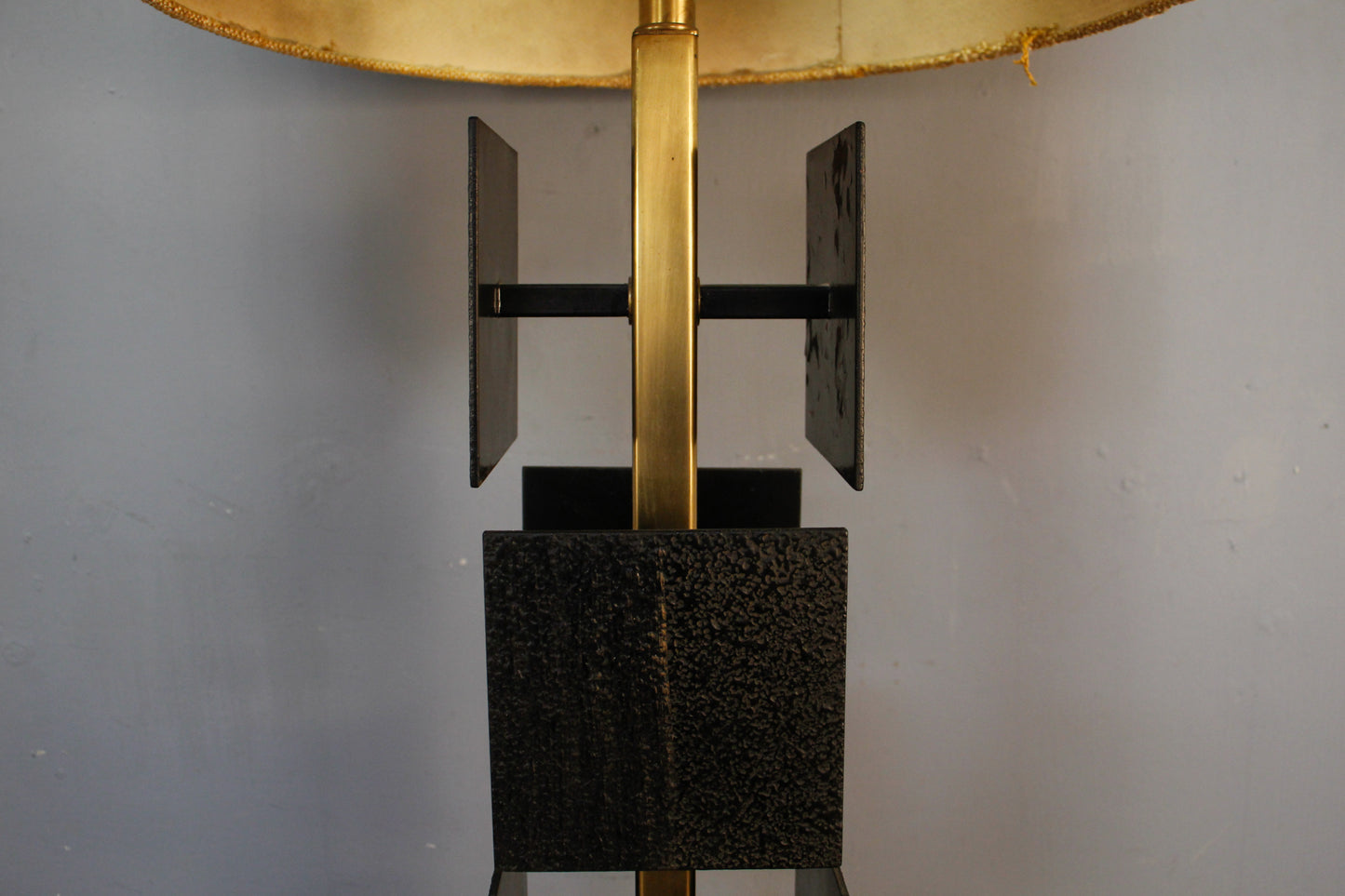 Large Brass & Black Squares Table Lamp