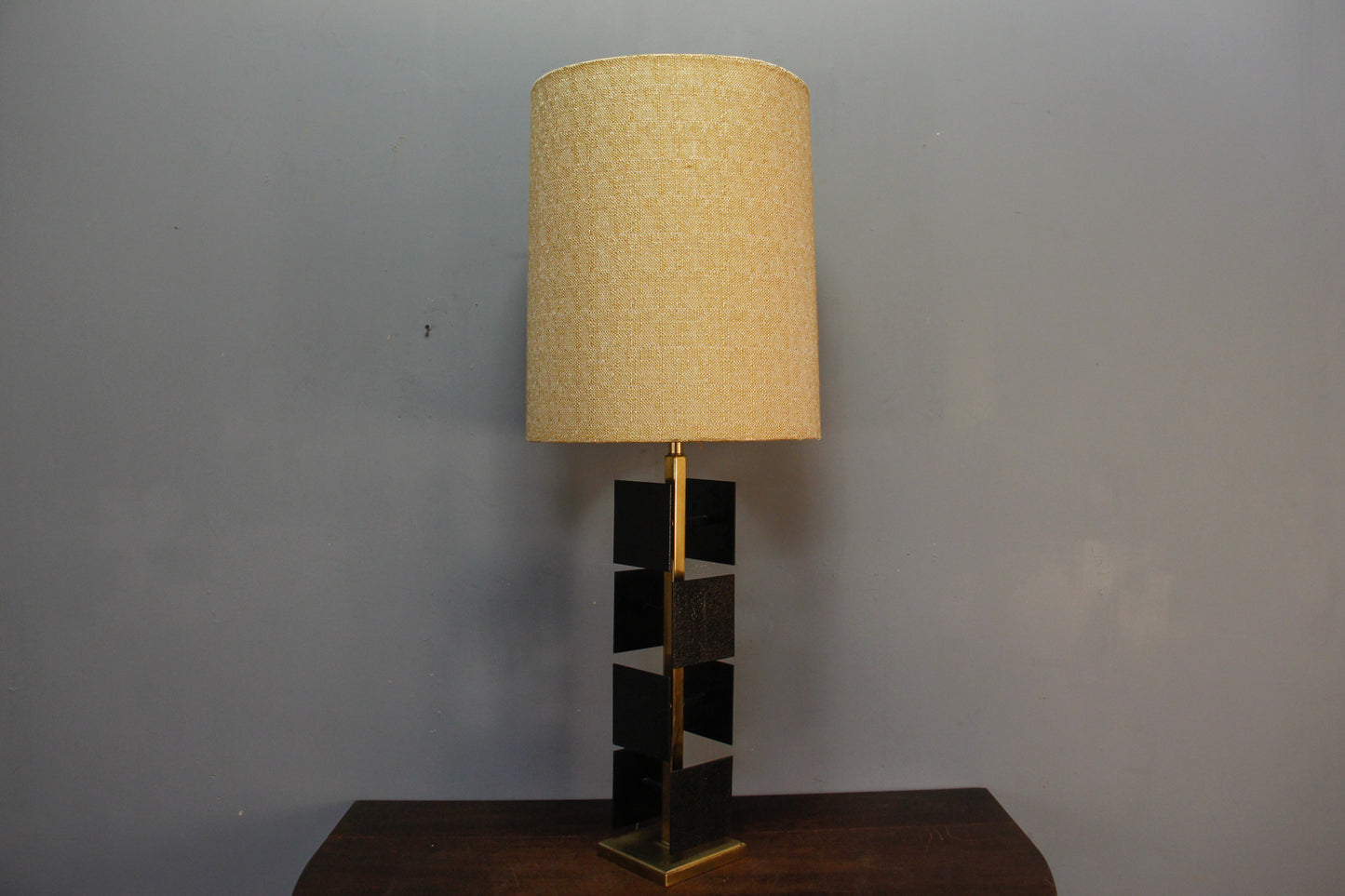 Large Brass & Black Squares Table Lamp