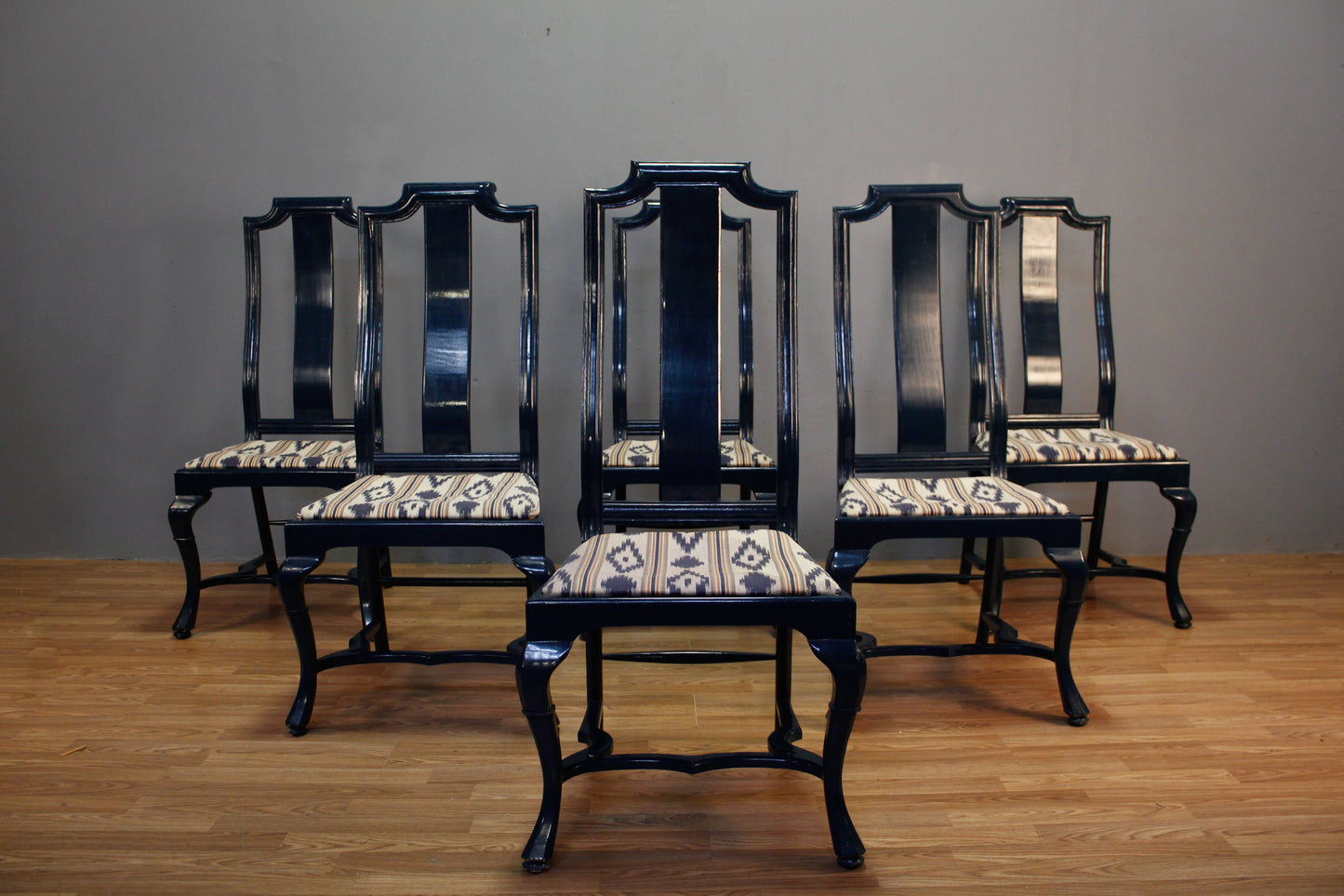 Hollywood Regency Navy & Ikat Side Chair