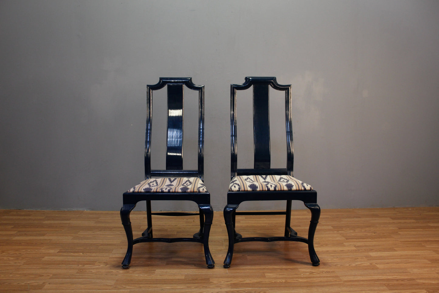 Hollywood Regency Navy & Ikat Side Chair