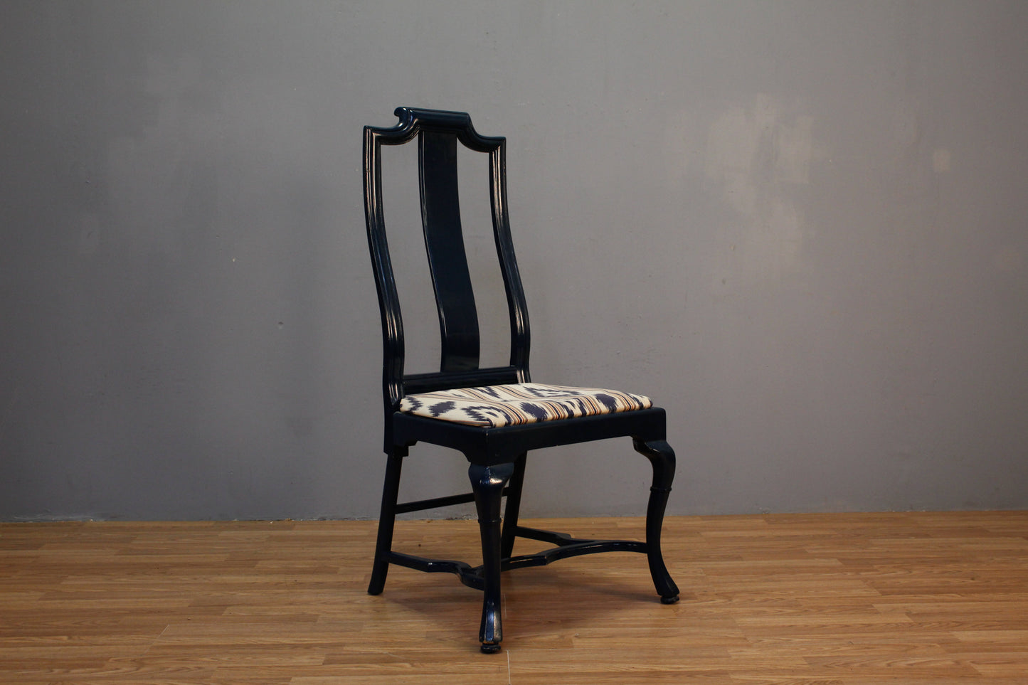 Hollywood Regency Navy & Ikat Side Chair