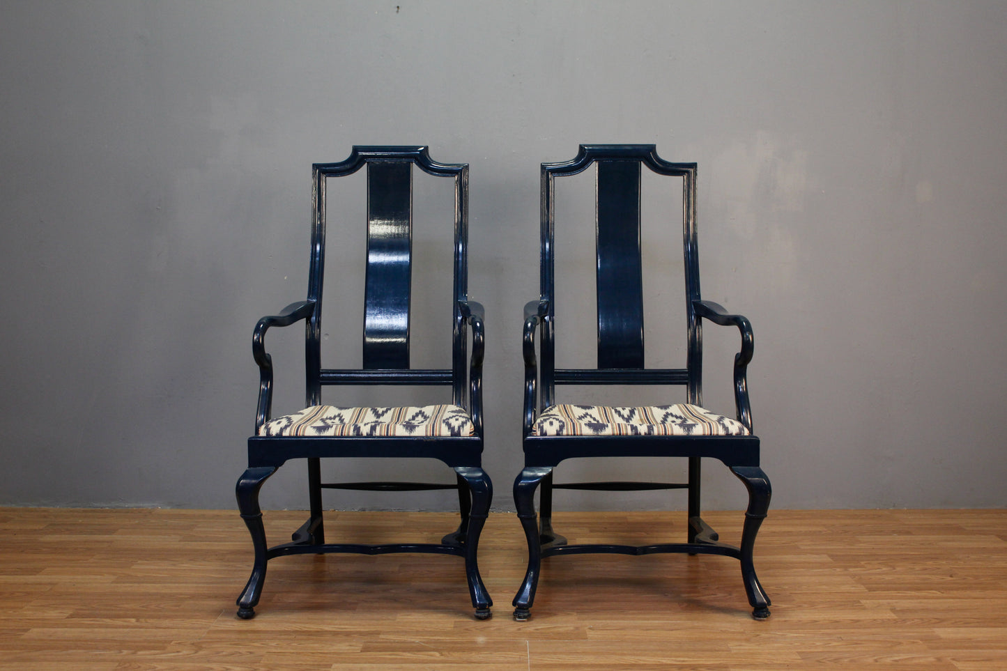 Hollywood Regency Navy & Ikat Armchair
