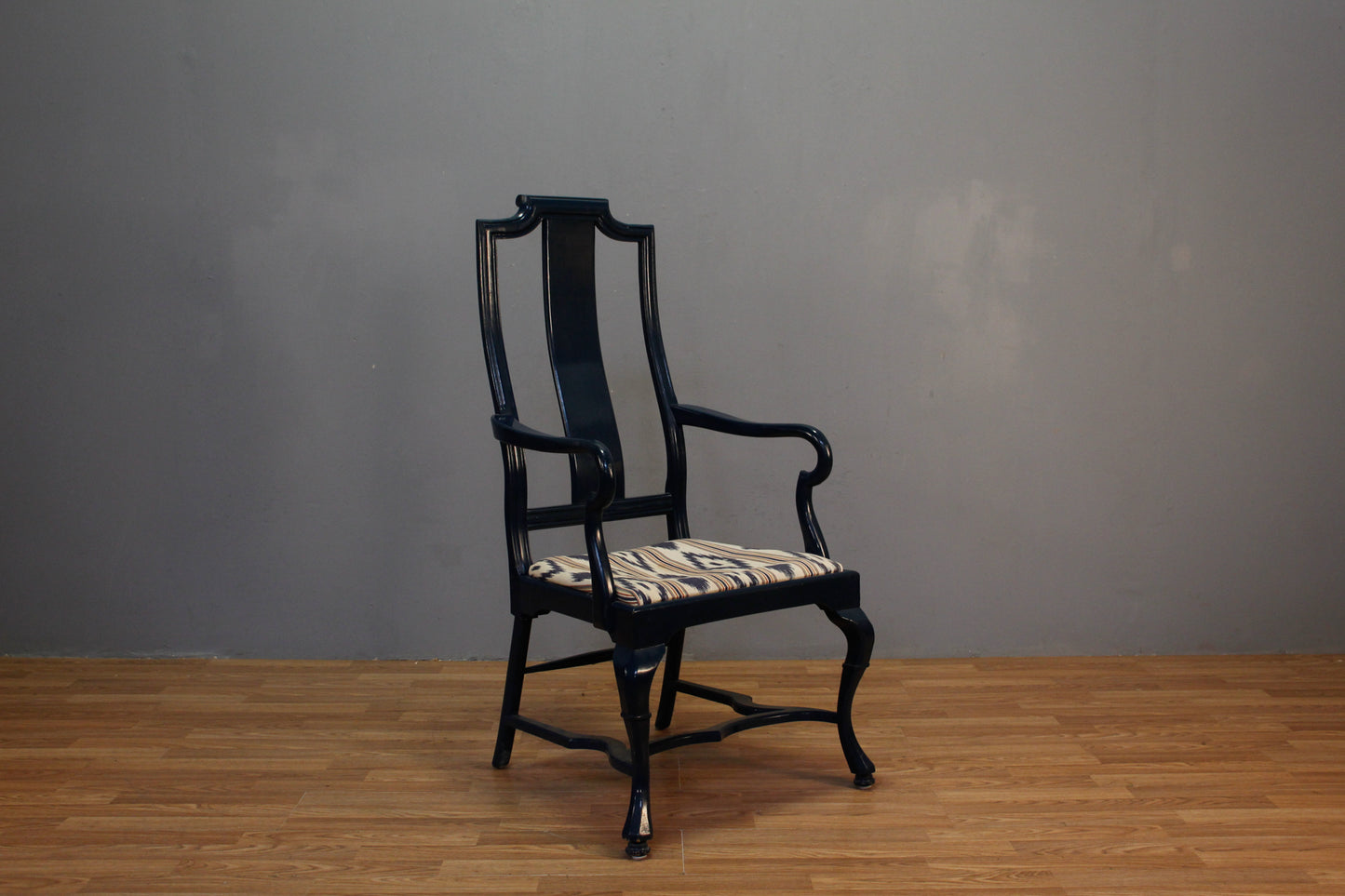 Hollywood Regency Navy & Ikat Armchair