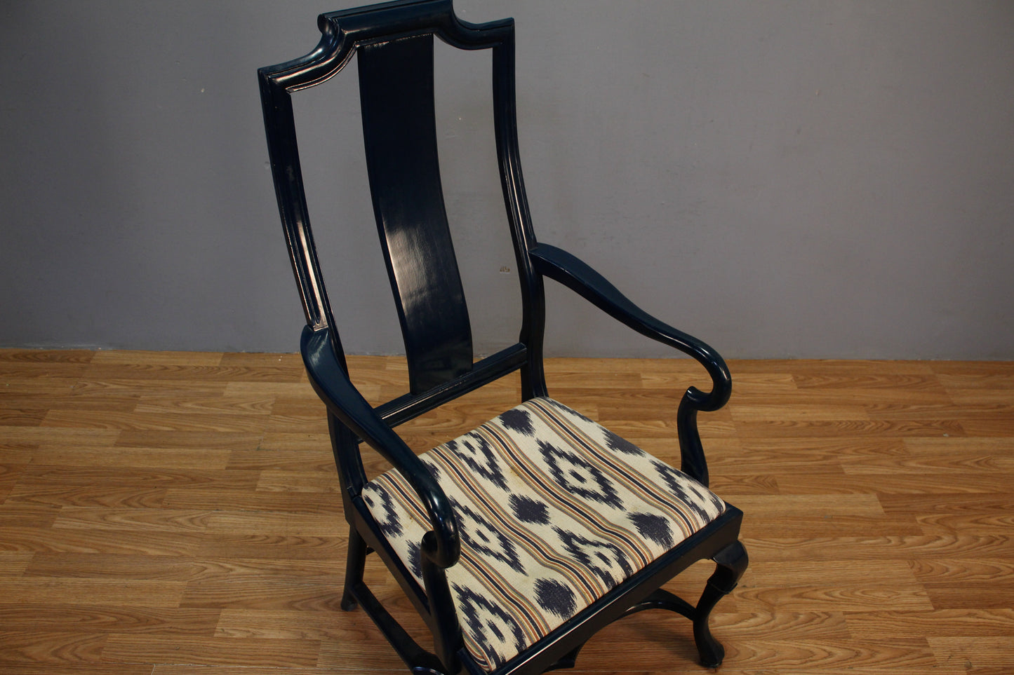 Hollywood Regency Navy & Ikat Armchair