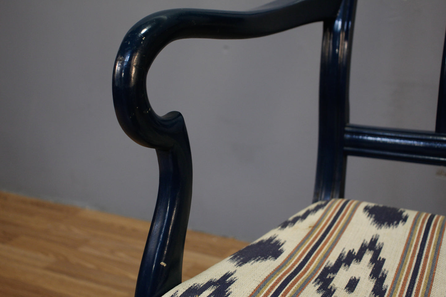 Hollywood Regency Navy & Ikat Armchair