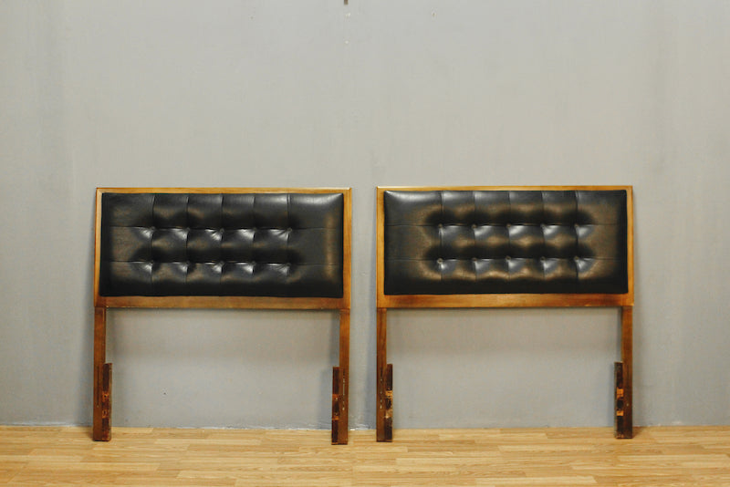 Mid Century Tufted Black Vinyl Twin Headboard - ONLINE ONLY