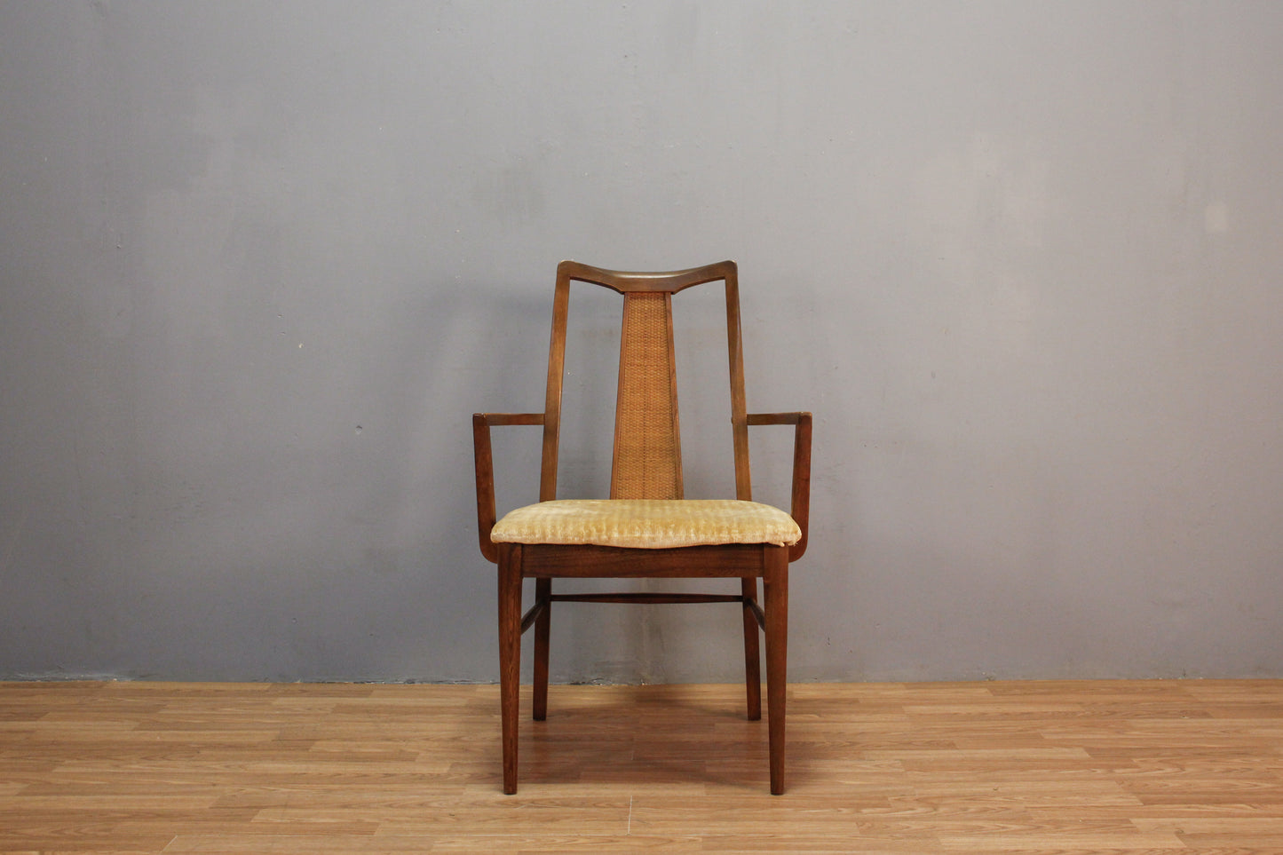 Mid Century Walnut & Champagne Armchair