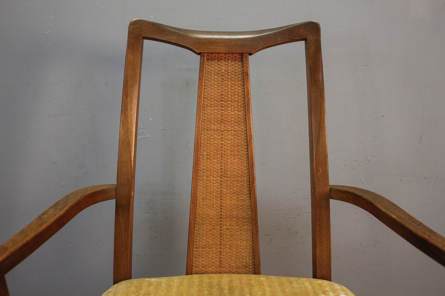 Mid Century Walnut & Champagne Armchair