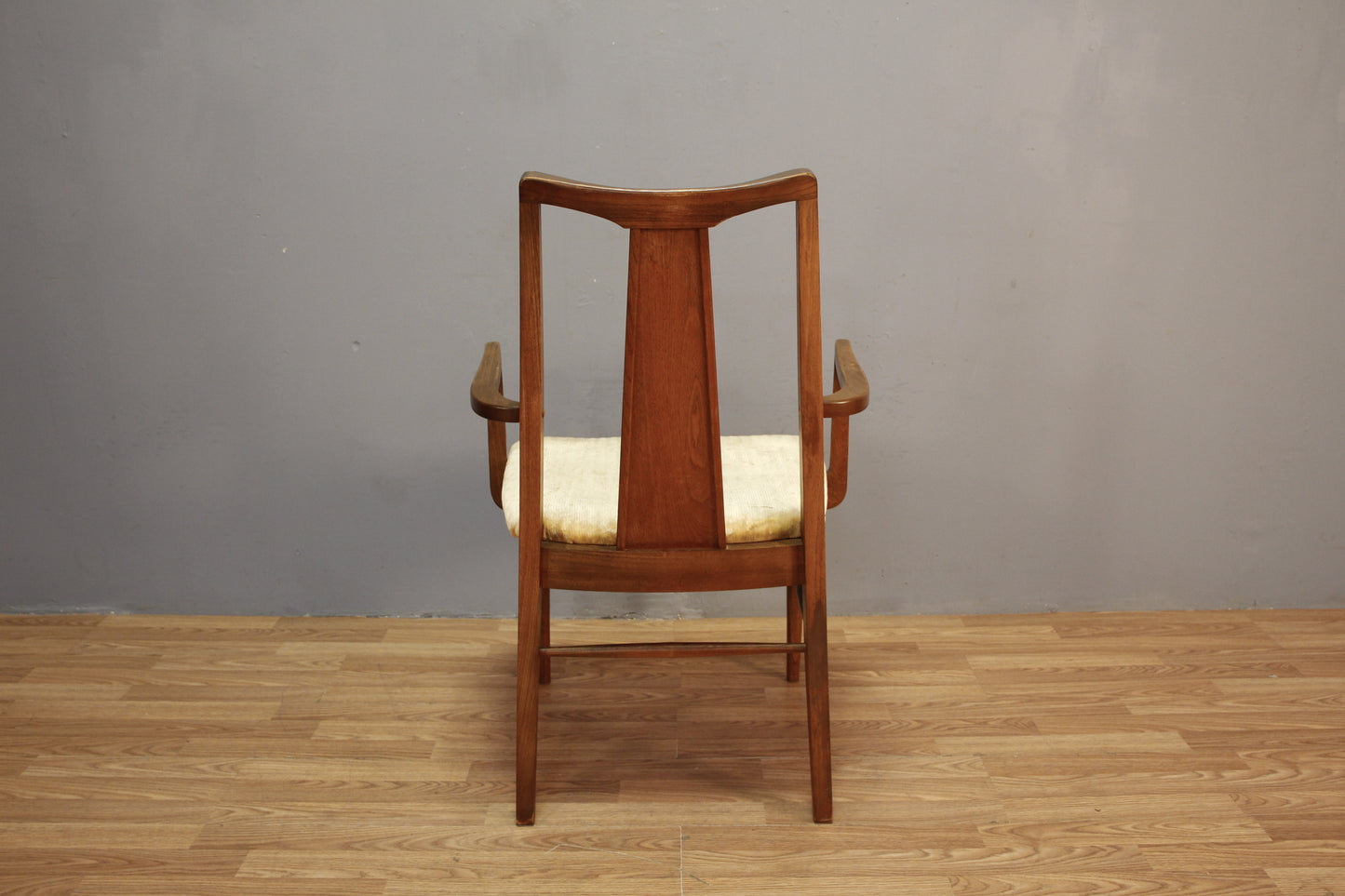 Mid Century Walnut & Champagne Armchair