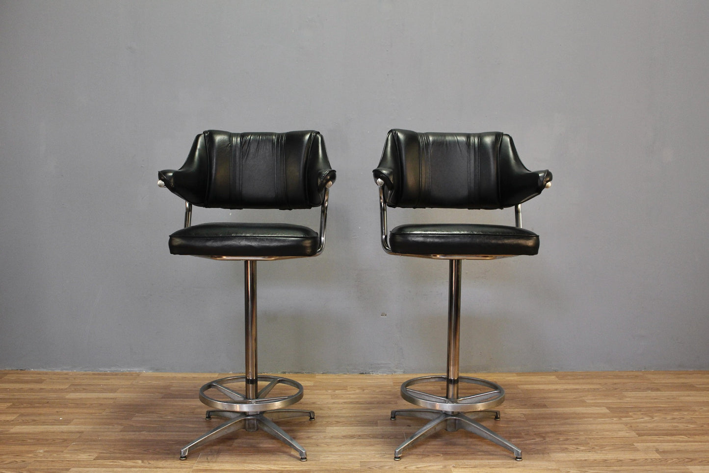 Mid Century Black & Steel Swivel Bar Stool