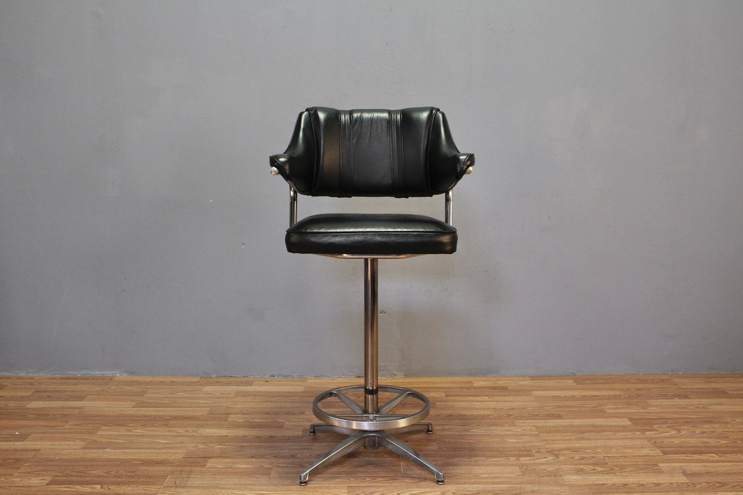Mid Century Black & Steel Swivel Bar Stool