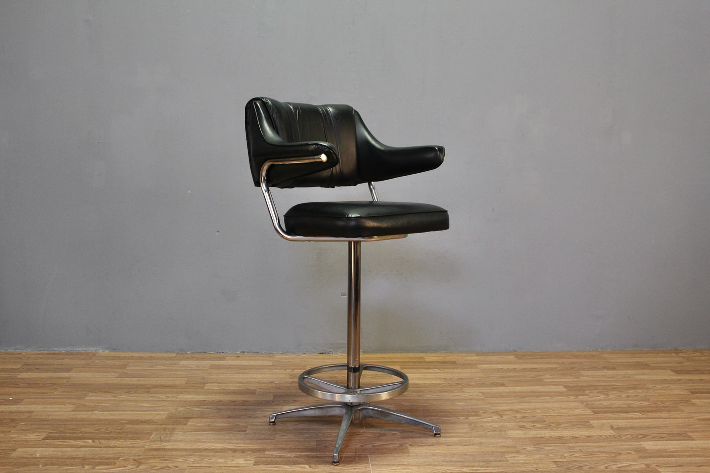 Mid Century Black & Steel Swivel Bar Stool