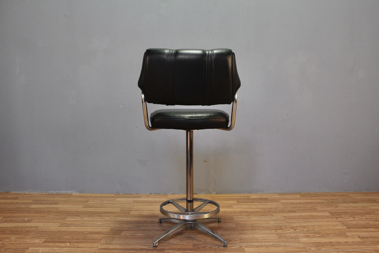 Mid Century Black & Steel Swivel Bar Stool