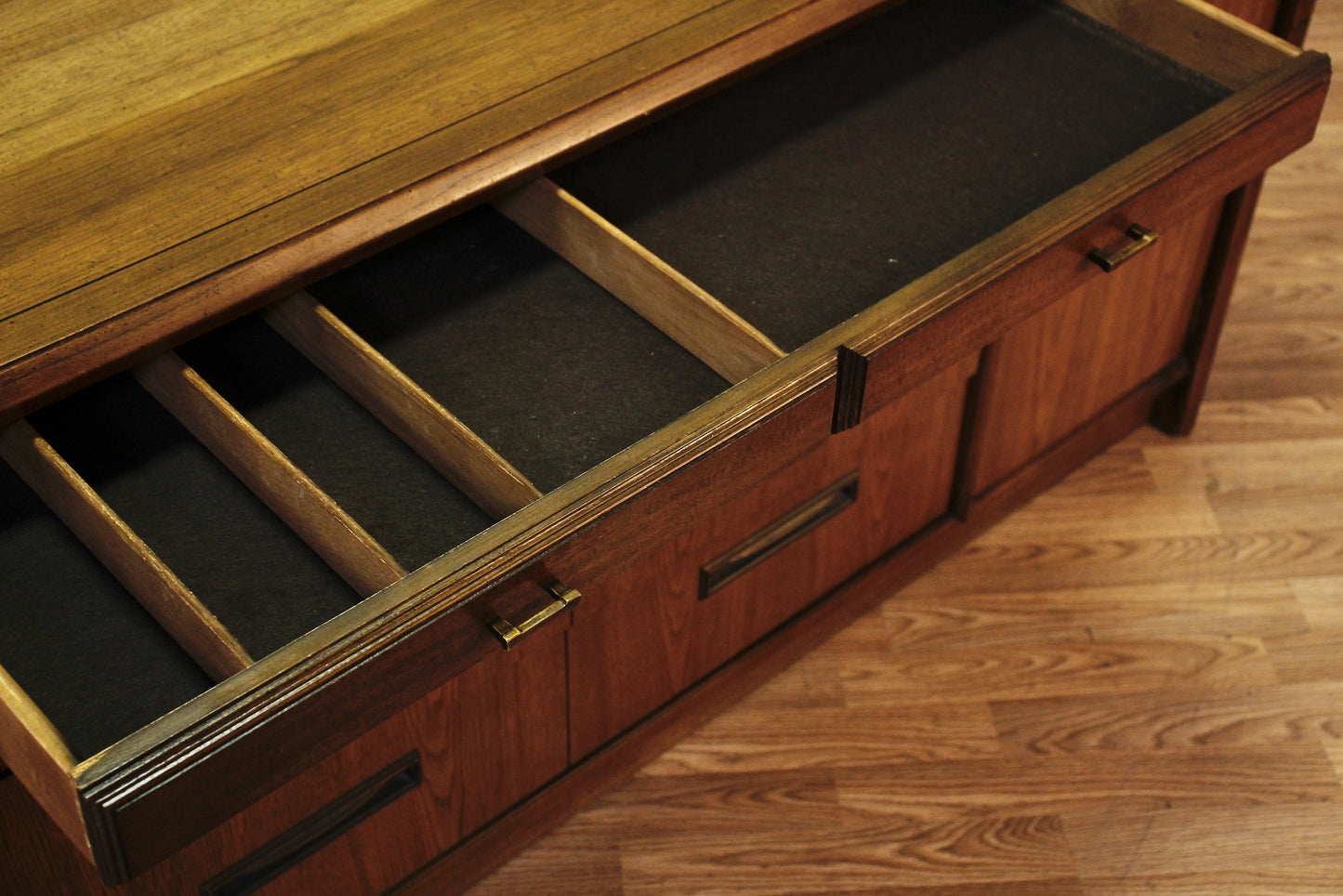 Mid Century Speckled Walnut 6-Drawer Credenza