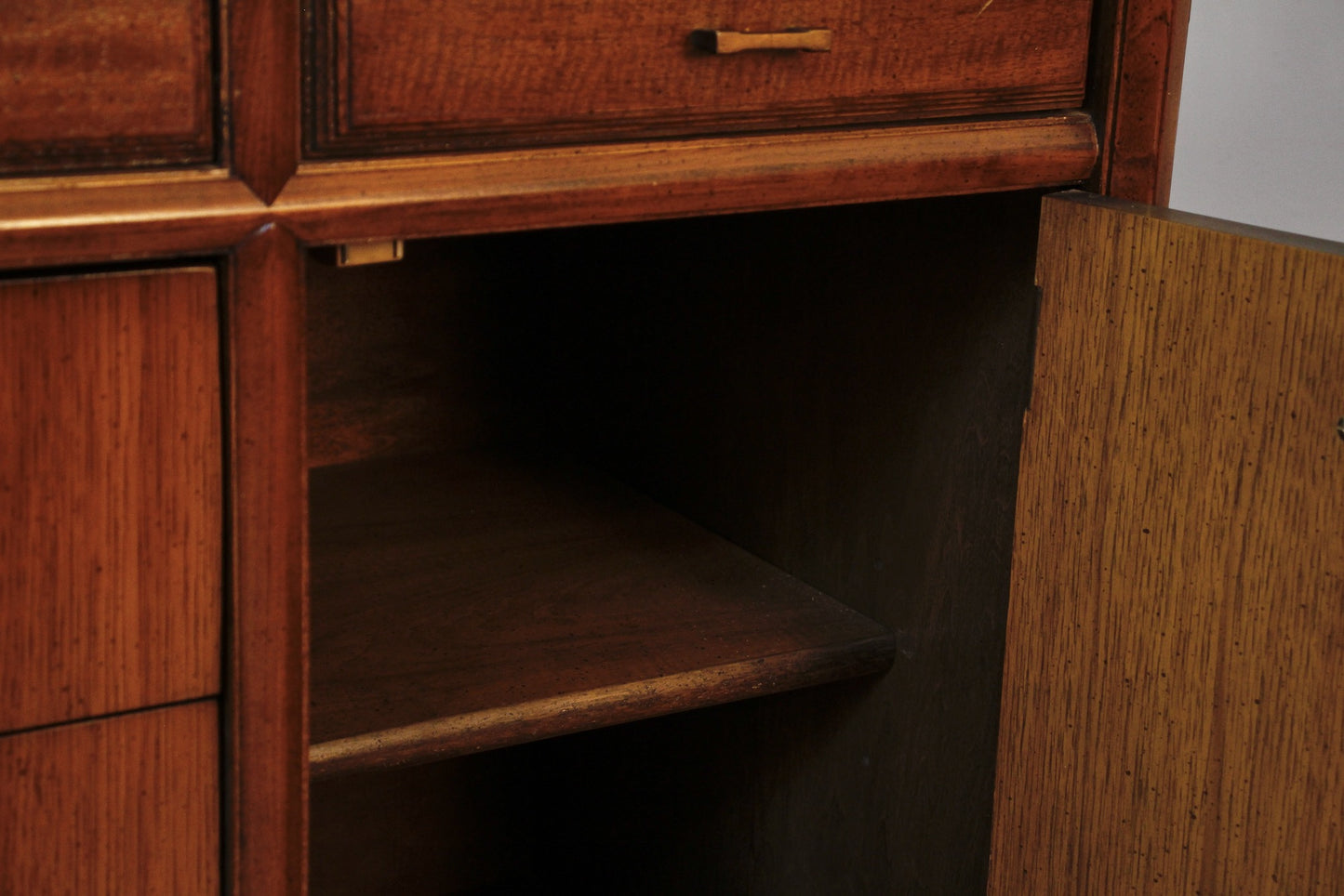 Mid Century Speckled Walnut 6-Drawer Credenza