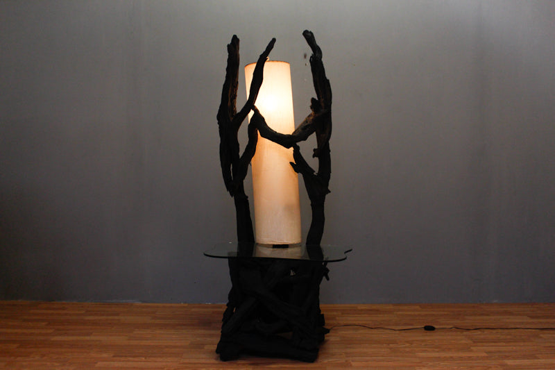 Black Driftwood & Glass Side Table Floor Lamp - ONLINE ONLY