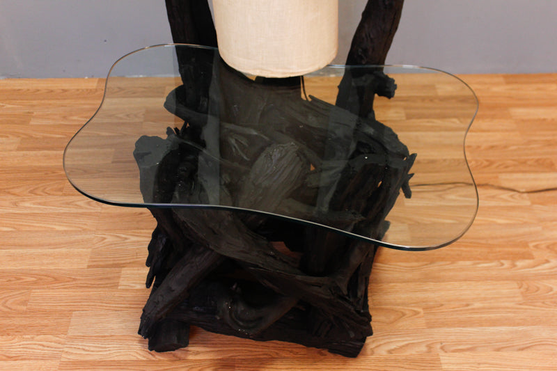 Black Driftwood & Glass Side Table Floor Lamp - ONLINE ONLY