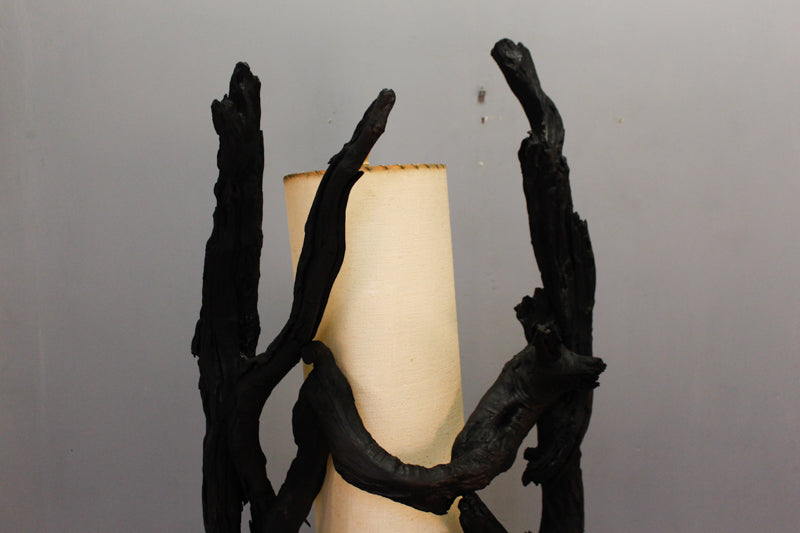 Black Driftwood & Glass Side Table Floor Lamp - ONLINE ONLY