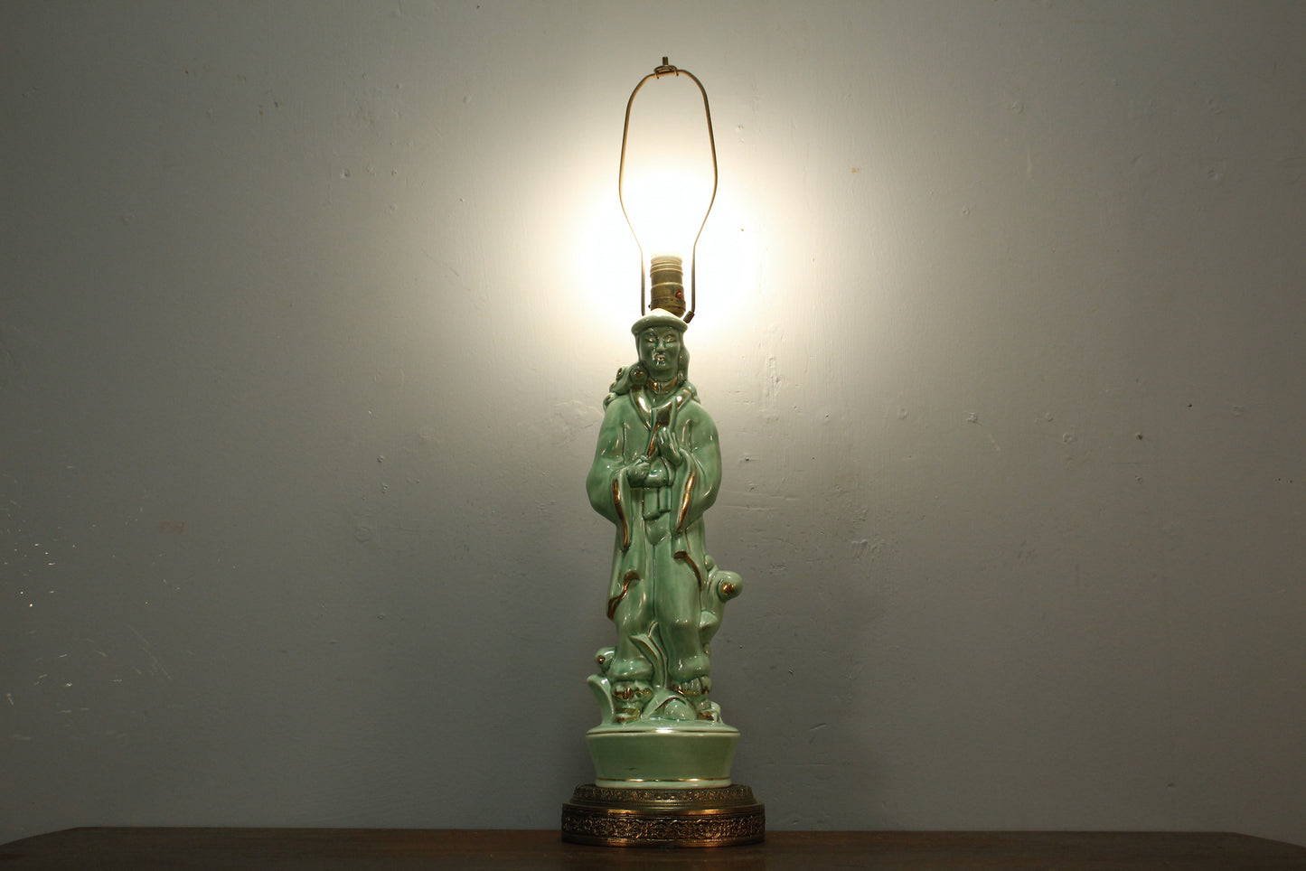 1950s Emperor Jade Ceramic Table Lamp