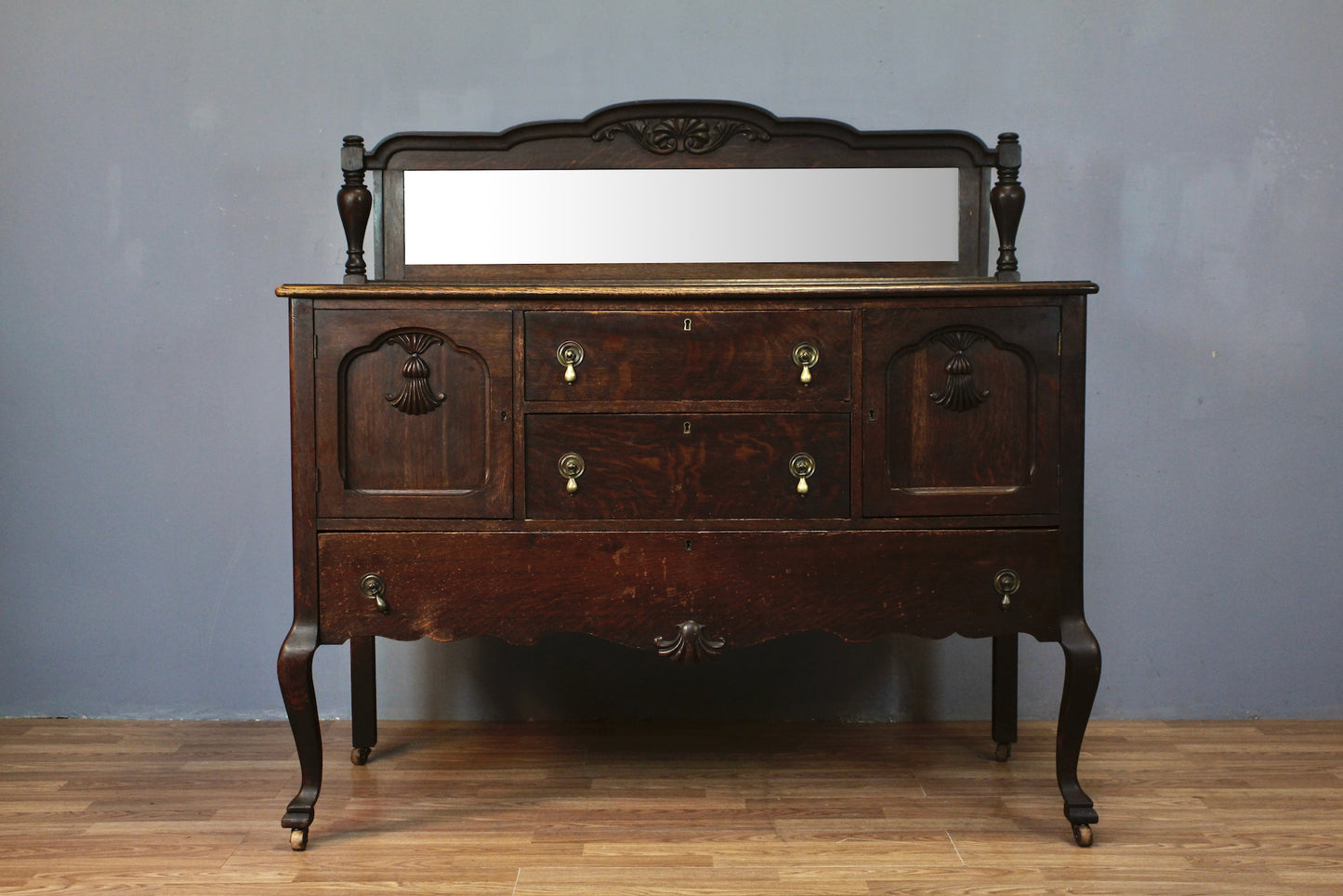 Antique Tiger Oak Mirror-Top Console