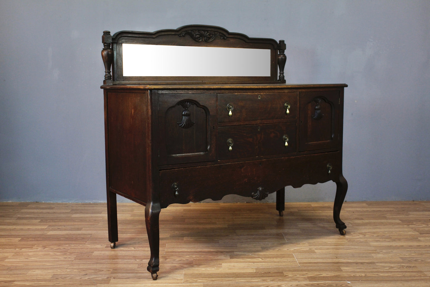 Antique Tiger Oak Mirror-Top Console