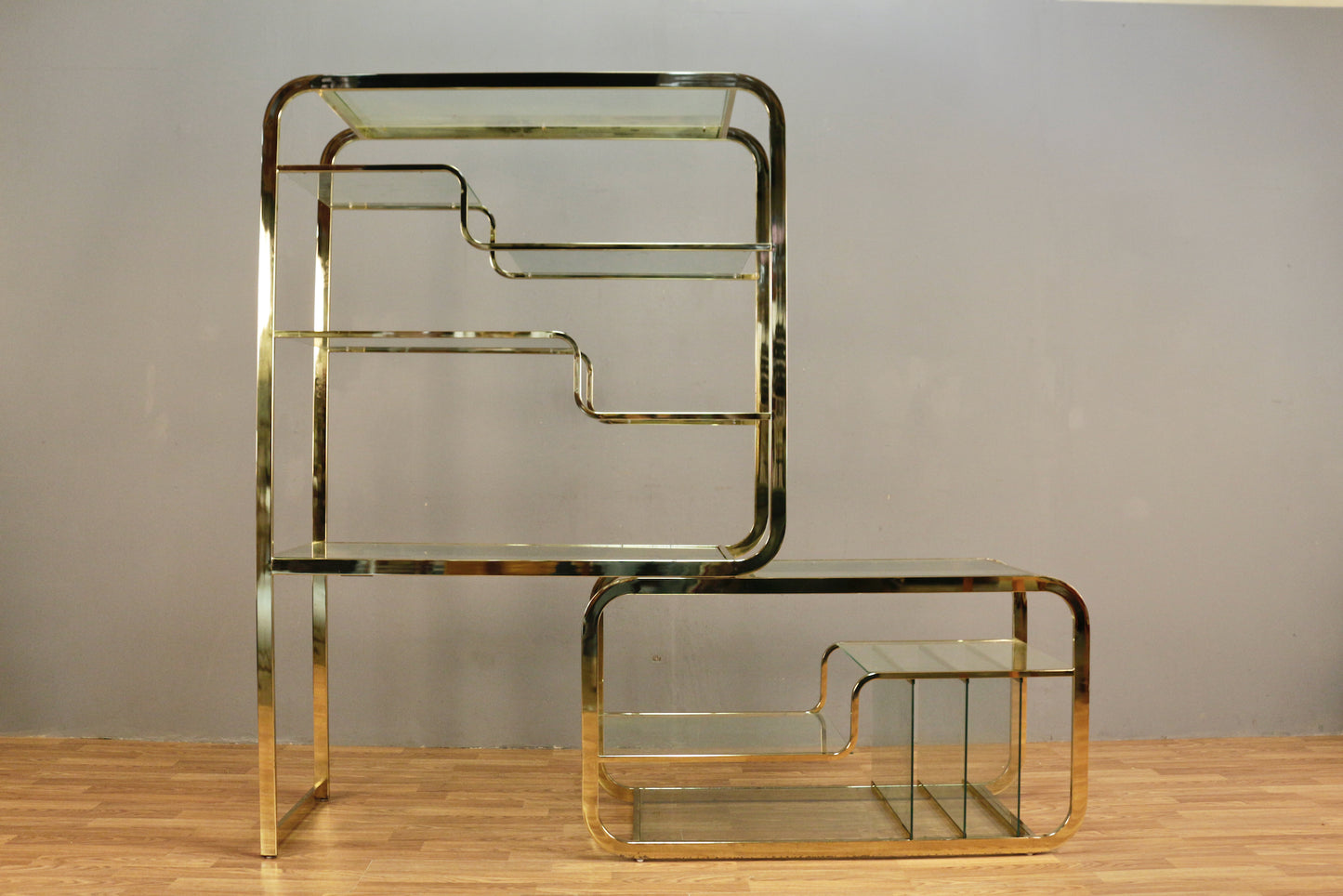 Baughman-Style Brass & Glass Convertible Etagere - ONLINE ONLY
