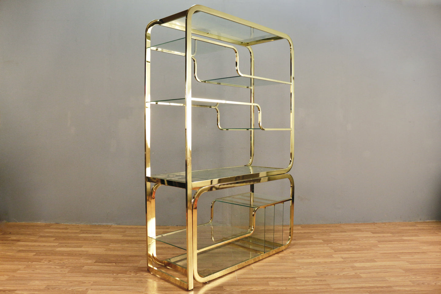 Baughman-Style Brass & Glass Convertible Etagere - ONLINE ONLY