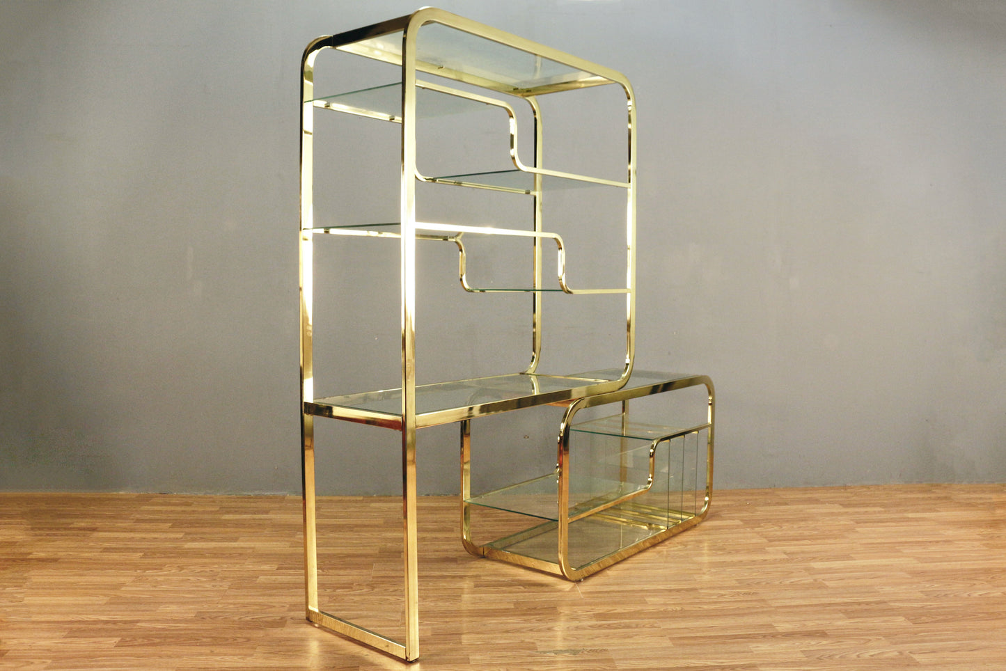 Baughman-Style Brass & Glass Convertible Etagere - ONLINE ONLY