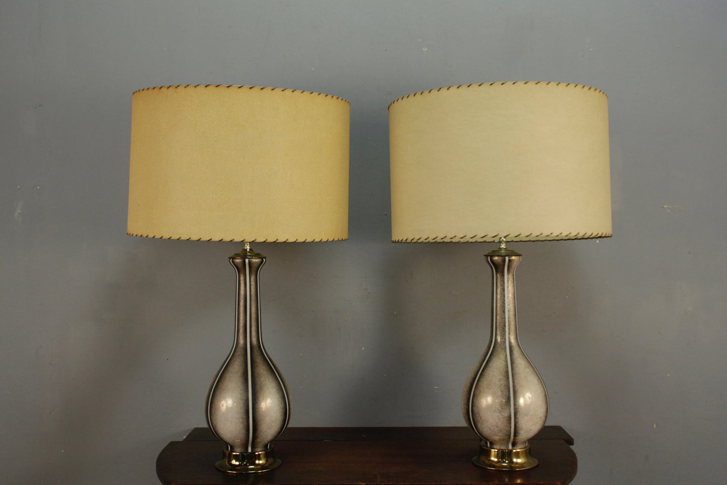 Large Mid Century Striped Glass Table Lamp