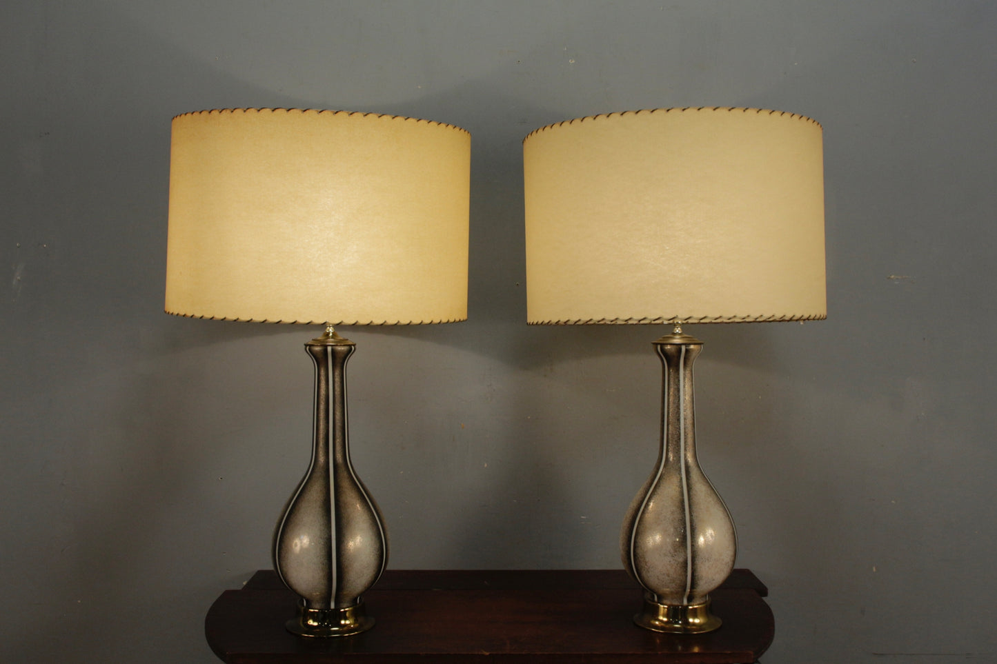 Large Mid Century Striped Glass Table Lamp