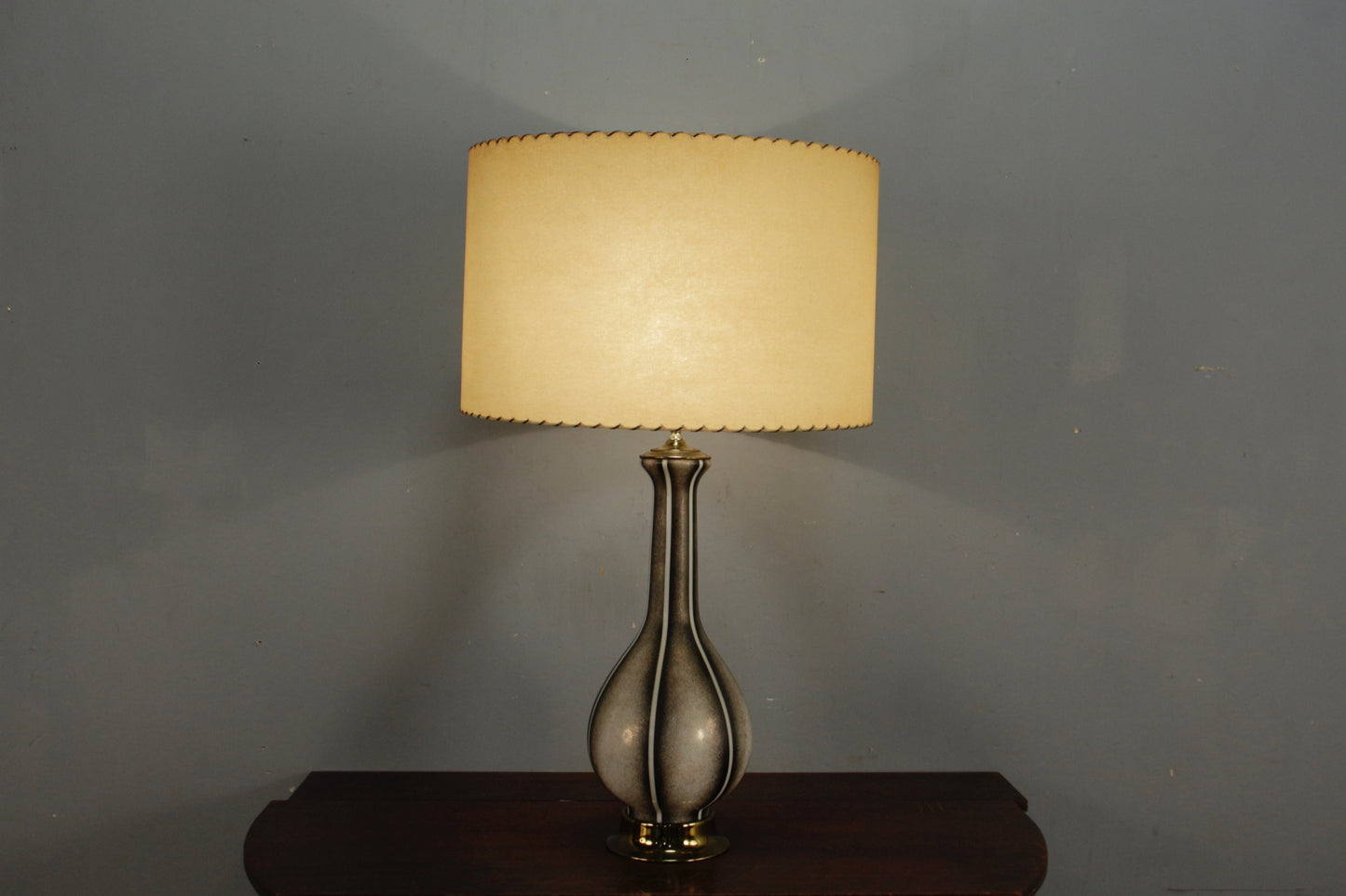 Large Mid Century Striped Glass Table Lamp