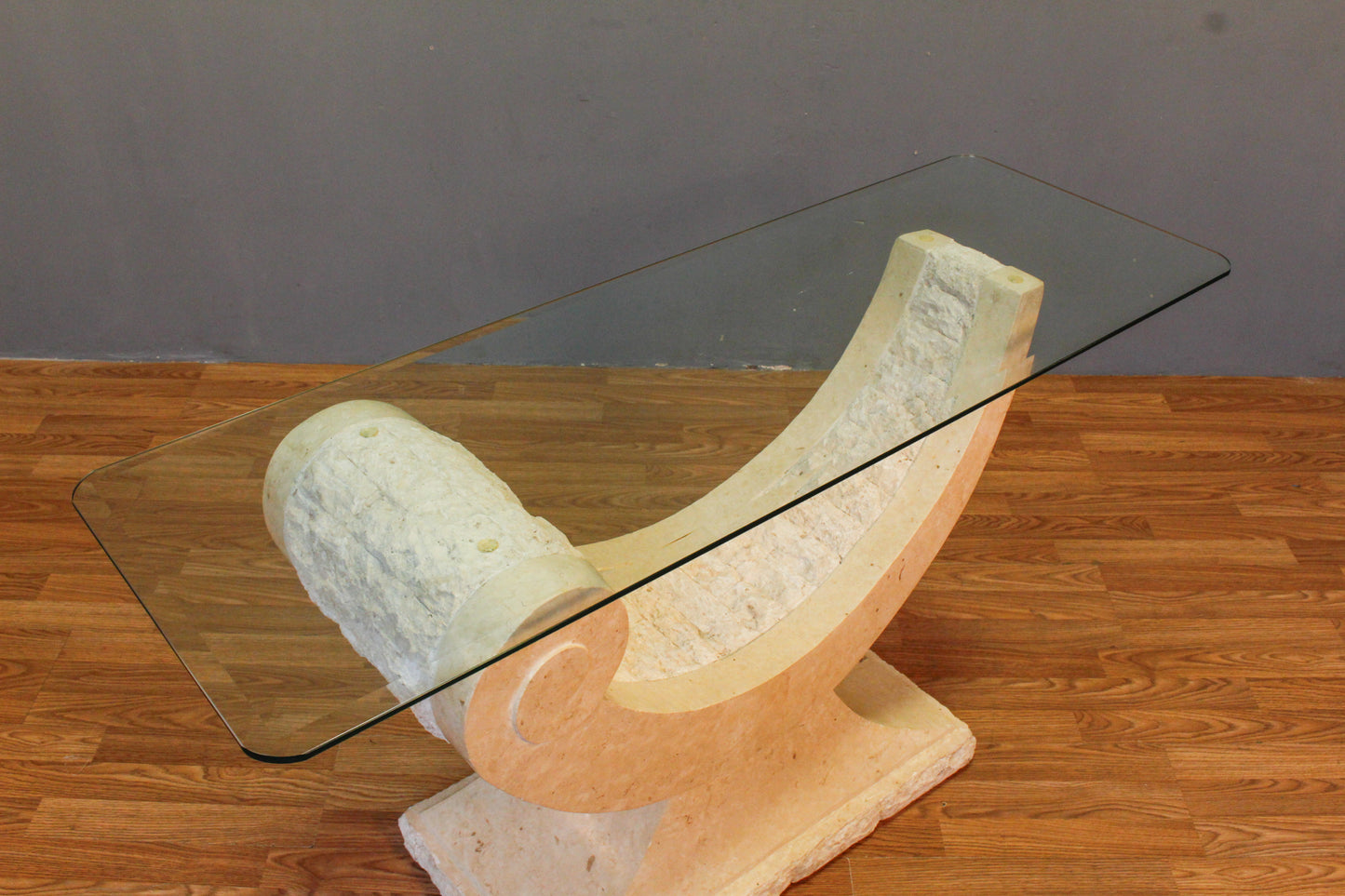 1980s Tessellated Stone & Glass Console Table - ONLINE ONLY