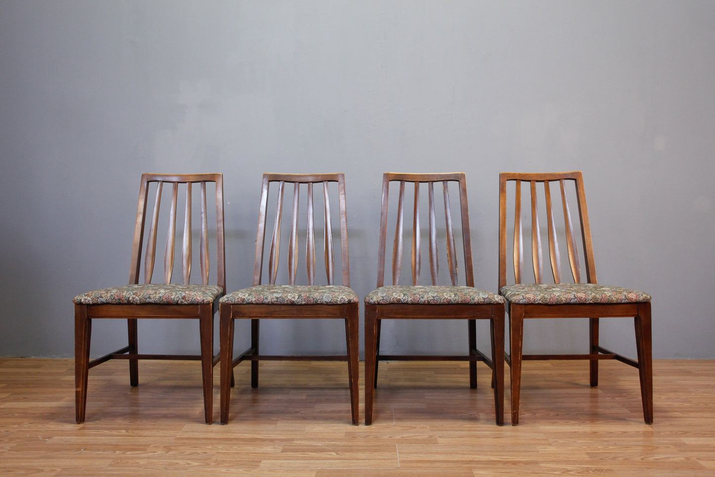 Mid Century Walnut & Floral Side Chair