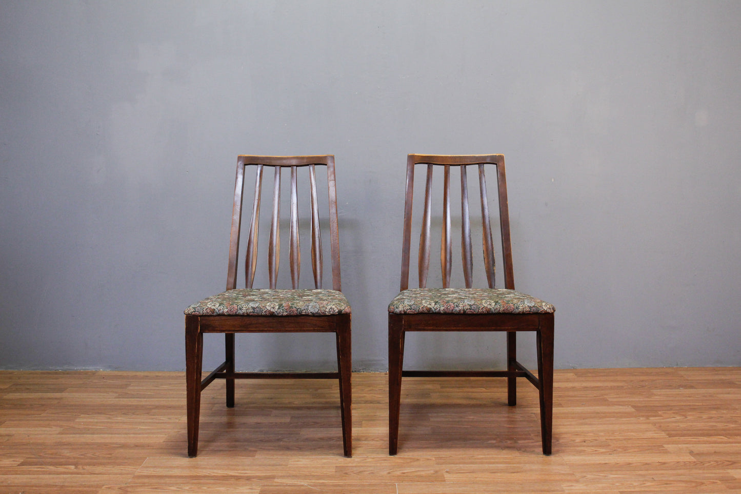 Mid Century Walnut & Floral Side Chair