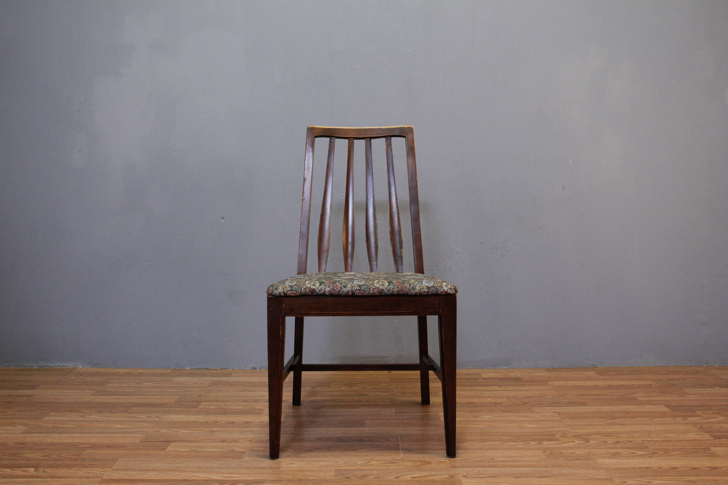 Mid Century Walnut & Floral Side Chair