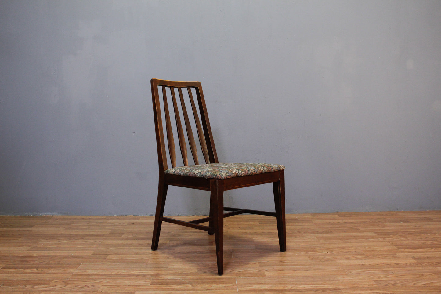 Mid Century Walnut & Floral Side Chair
