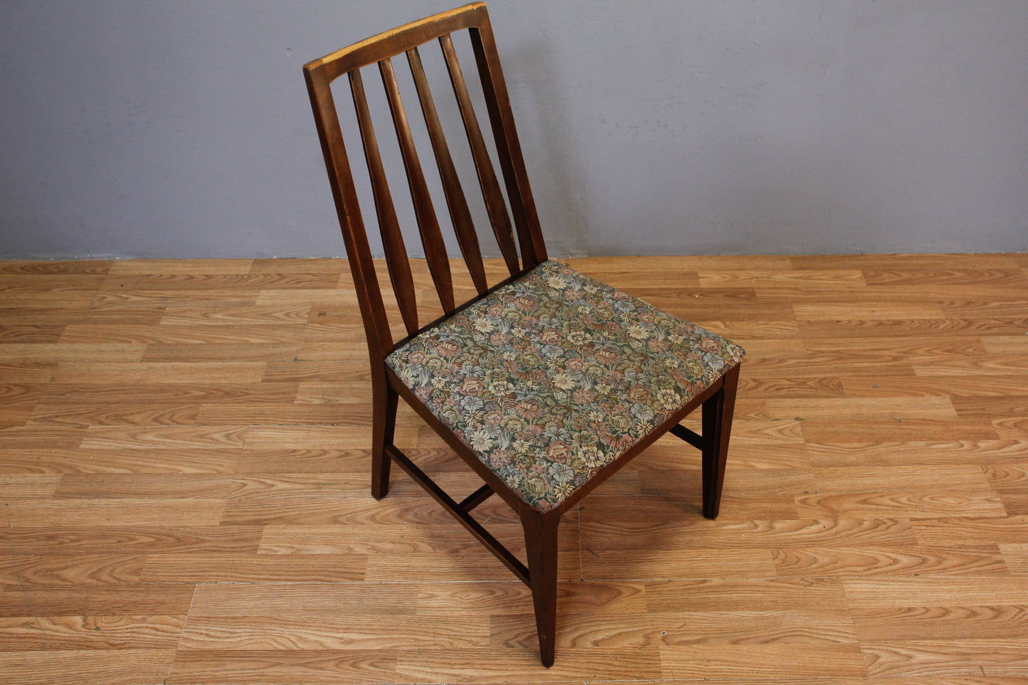 Mid Century Walnut & Floral Side Chair