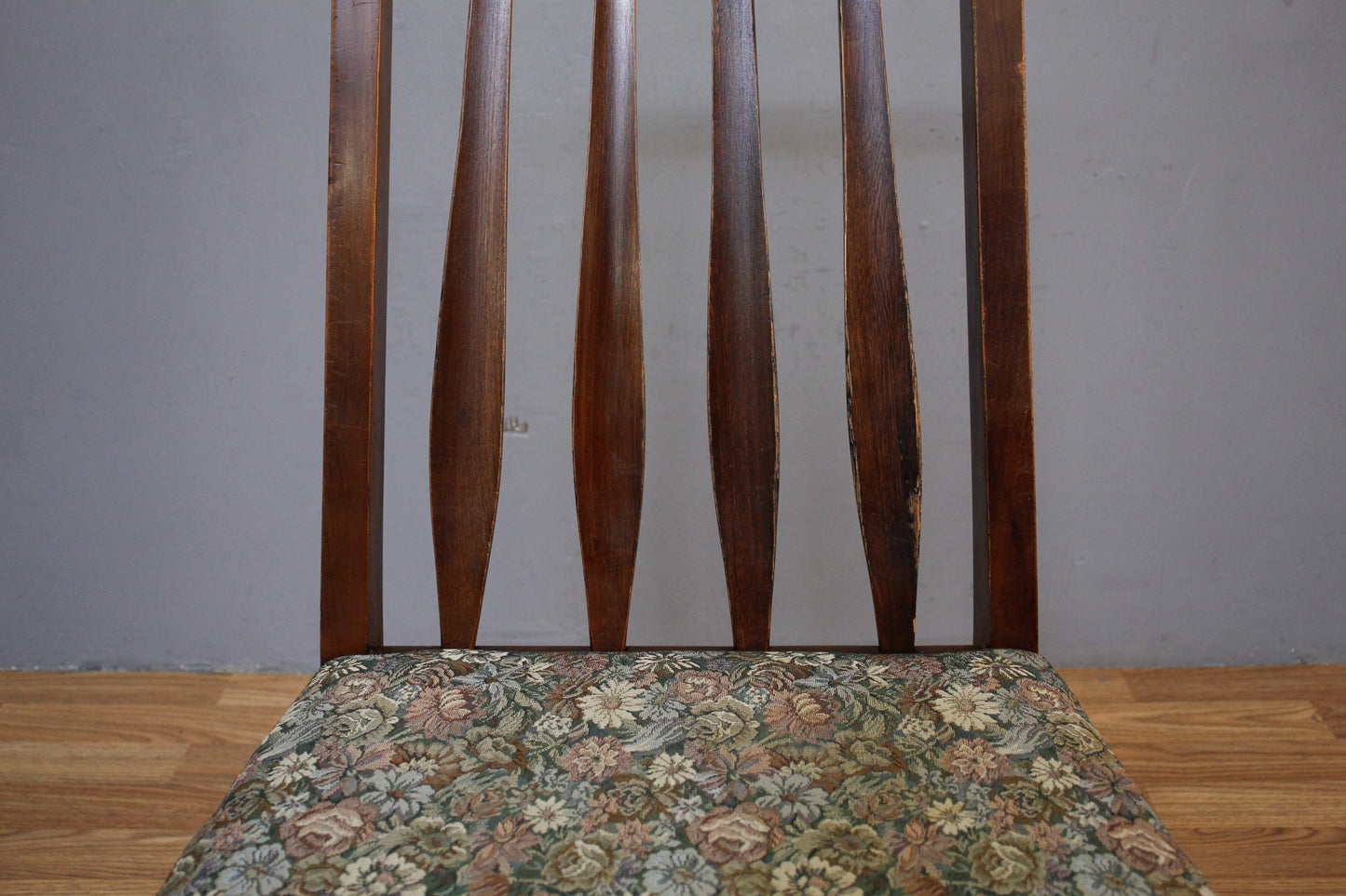 Mid Century Walnut & Floral Side Chair