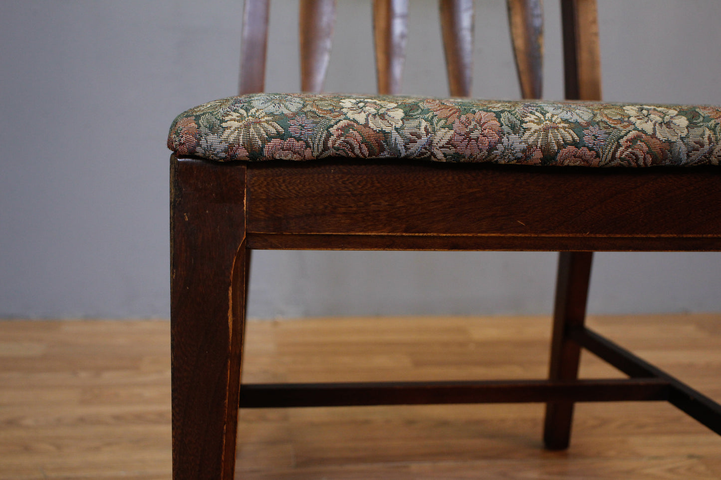 Mid Century Walnut & Floral Side Chair